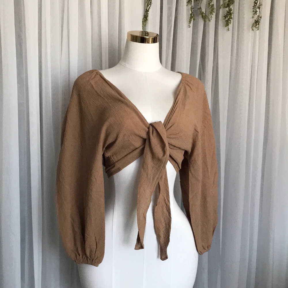 Textured Front Tie Crop Top